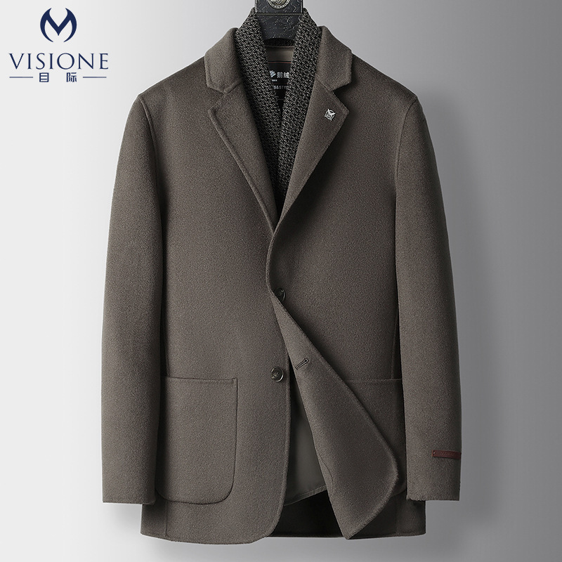 VISIONE Light Luxury 100 Pure Wool Men's Autumn and Winter Middle-aged and Young People's Double-Sided Suit Goose Liner Jacket for Men