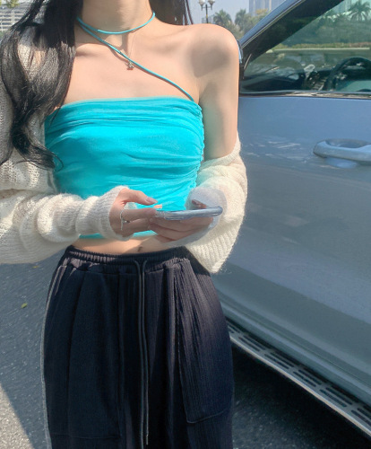 Hot girl halter top female pure lust sexy short mesh irregular camisole with bottoming shirt for summer