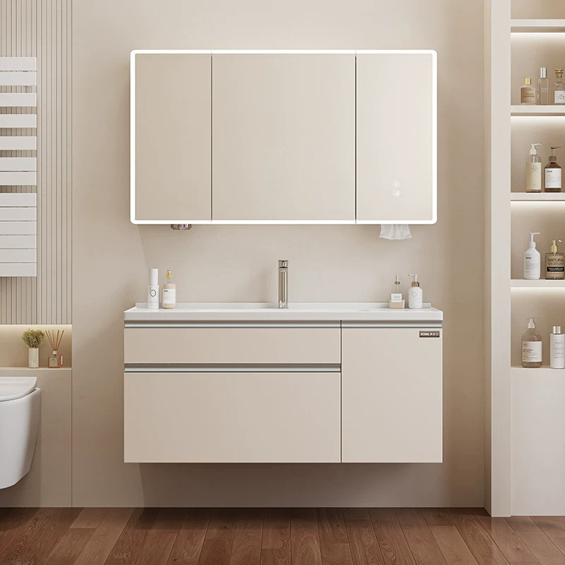 Japanese-Style Large Storage Bathroom Cabinet Set with Drawer Pull-Out Basket, Chinese-Style Vintage Washbasin with Integrated Ceramic Sink Japanese-Style Large Storage Bathroom Cabinet Set with Drawer Pull-Out Basket, Chinese-Style Vintage Washbasin with Integrated Ceramic Sink