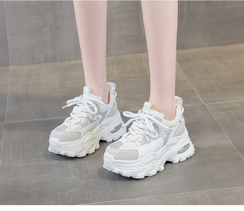 Giày sneaker nữ chunky đế dày phong cách retro, tăng chiều cao, đính đá lấp lánh — M2911 vàng, M2911 be, M2911 đỏ, M2911 xanh lá chi tiết 18