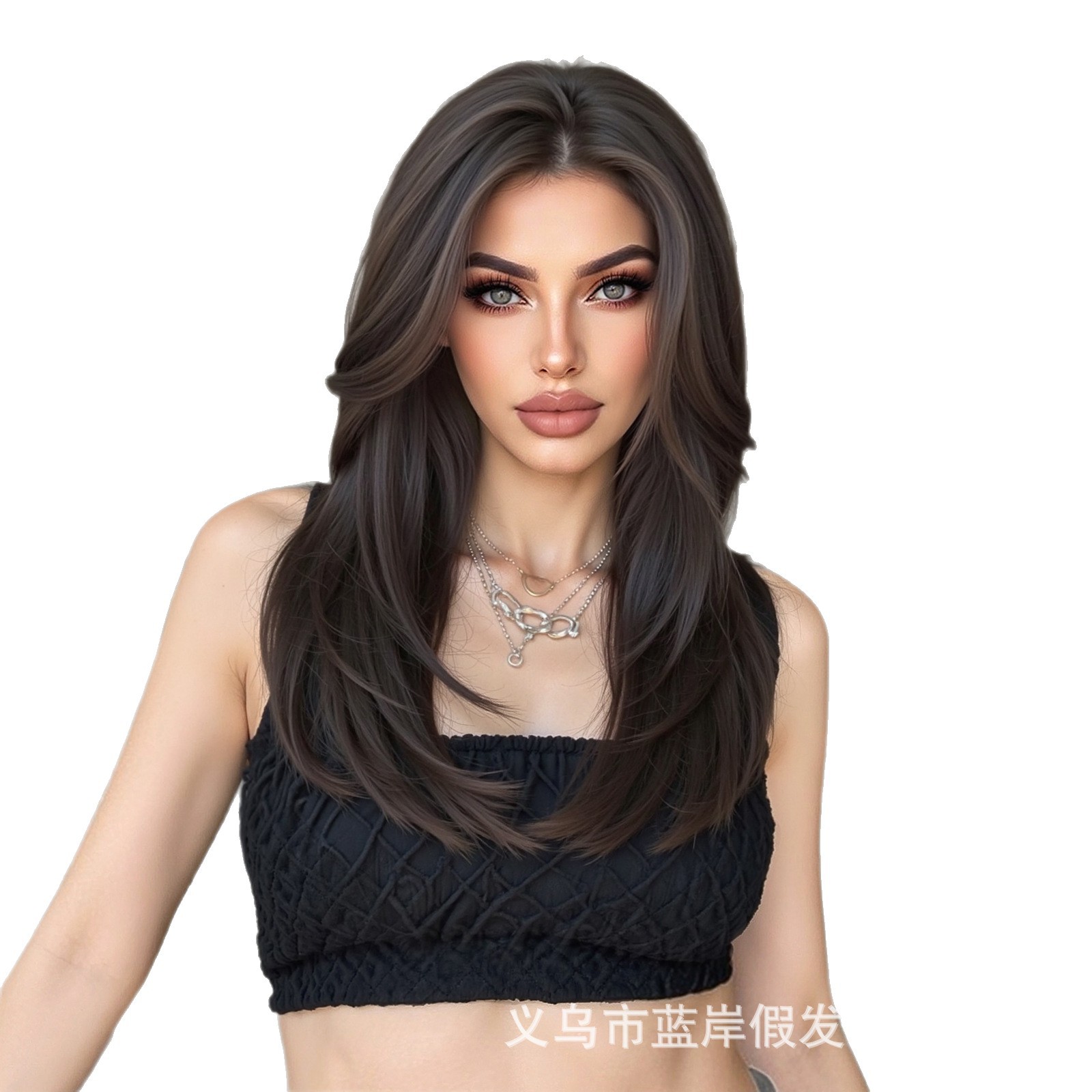 Peluca de encaje de gran área de estilo europeo y americano, morena negra, cubierta completa, costura libre para mujer, cuero cabelludo, lugar de fábrica realista