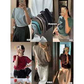 【28色可选】简约显瘦纯色T恤棉质透气百搭正肩短袖圆领上衣 A087