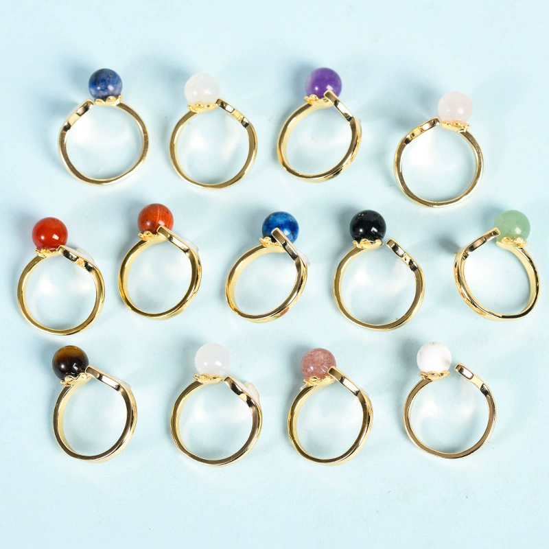 Natural water, crystal, natural ore, round beads, ring with stone jade handmade, accessory, wholesale