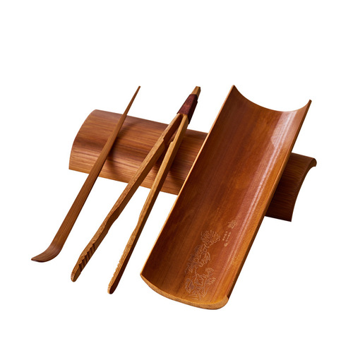 Carbonized tea set three-piece handmade natural bamboo paint-free tea spoon tea clip tea lotus tea dial tea set accessories