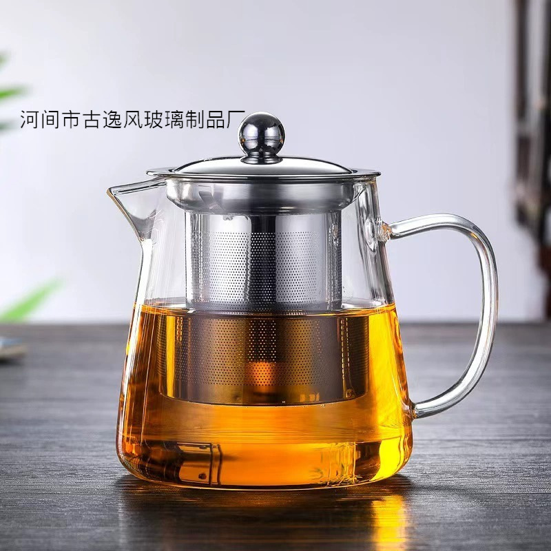 Labeling and Shipping Cross-Border Special Thickened Heat-Resistant Glass Teapot, High-Temperature Resistant Tea Brewing Pot, Stainless Steel Filter Flower Teapot