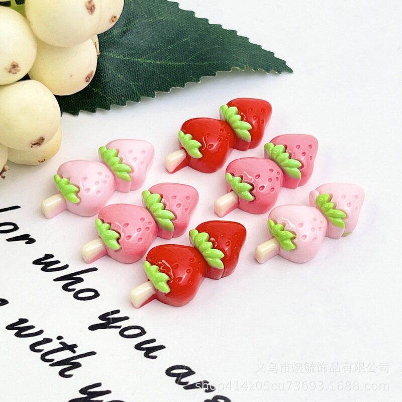 High-quality Mini small size Strawberry Skewers Sugar-Coated Berry Dish Cream Cake Cartoon Shoe Buckle Hairpin Resin Accessories