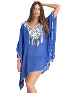 Amazon AliExpress women's beach vacation sunscreen Embroidered Tassel chiffon bikini blouse Europe and the United States a generation of hair