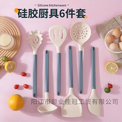 新款硅胶厨具6件套 跨境尼龙手柄硅胶锅铲汤勺烹饪套装耐高温厂家