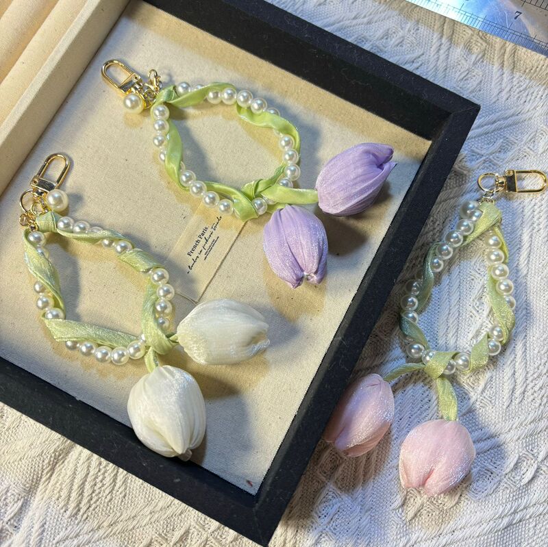 Tulip Mobile Phone Chain Pearl Wrist Pendant Bag Keychain Pendant Bow Beaded Chain Wristband Crossbody