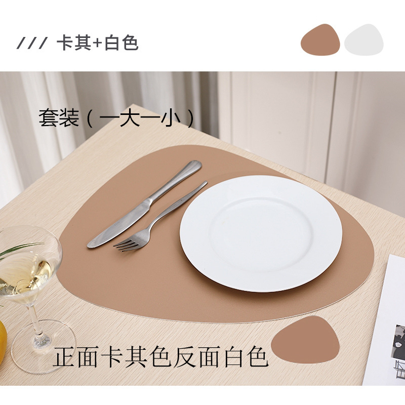 En stock de doble color de doble cara de cuero nórdico mantel impermeable a prueba de aceite de aislamiento térmico antideslizante hogar en forma de gota placemat conjunto