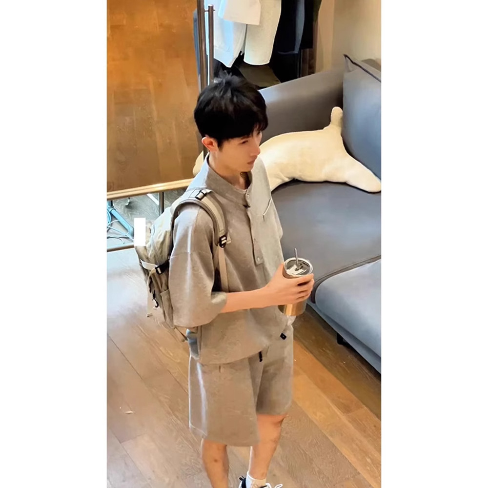 Boys' Cool and Handsome Outfits, a Complete Set of Polo Shirts, Short-Sleeved Shorts Suits, Men's Summer 2025 New Casual Sports