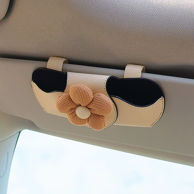 Car-Mounted Glasses Clip, Car Sun Car Glasses Clip/Bill Clip - khaki-floral-off-white