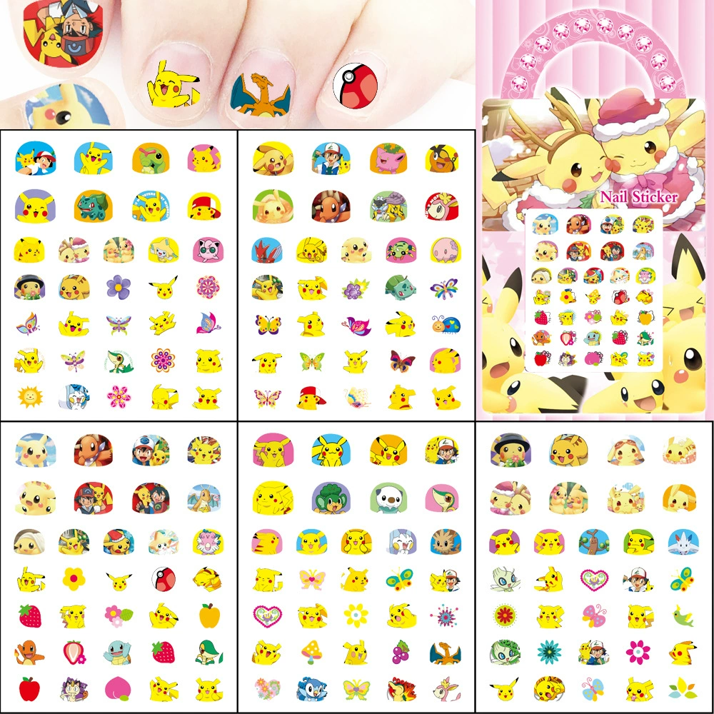 Набор из 5 водонепроницаемых наклеек для ногтей Popky Pokemon для детей мультфильм пикап Pokemon ногти наклейки