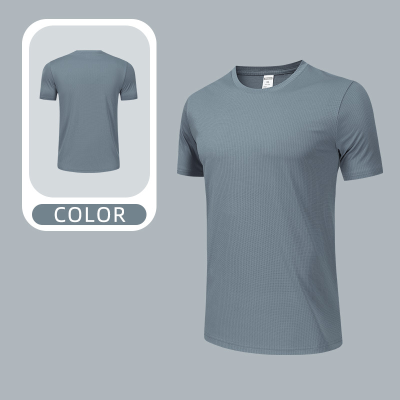 Camiseta deportiva deportiva deportiva de carrera masculina de manga corta de secado rápido transfronterizo Camiseta publicitaria con impresión LOGO Cuello redondo Camiseta de trabajo con mangas en T