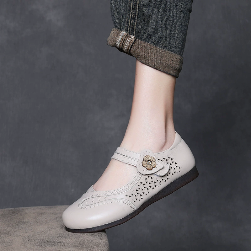 [Ограниченное время 79] Туфли для мам из первого слоя из воловьей кожи с вырезами в стиле ретро, летние удобные и дышащие сандалии на плоской подошве, женская обувь с отверстиями в стене