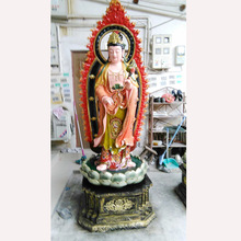 厂家批发玻璃钢树脂彩绘坐骑文殊普贤菩萨 铜铸华严三圣佛像