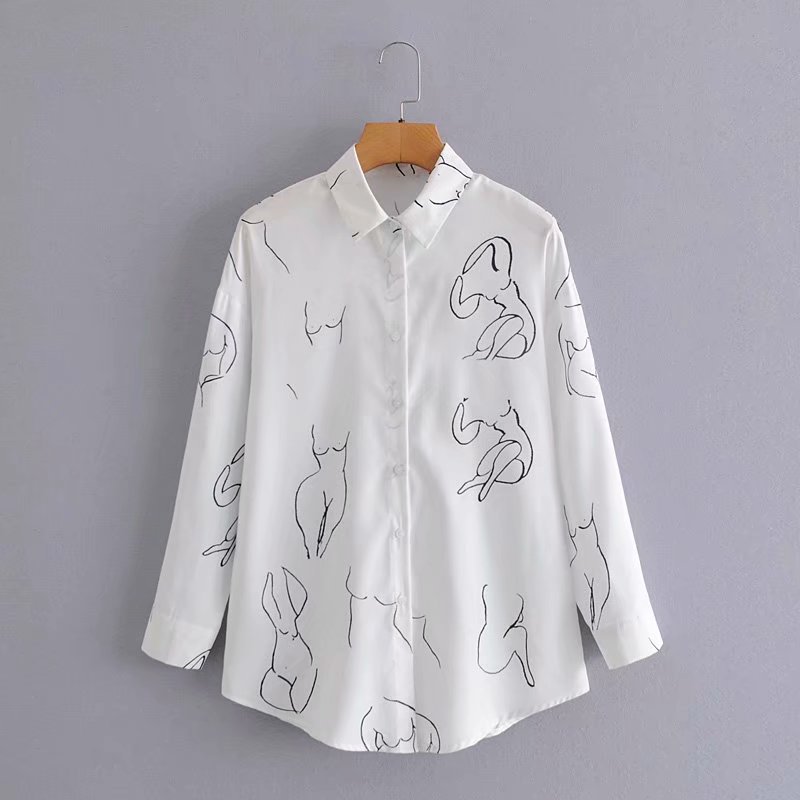 new printing retro lapel long sleeve shirt  NSAM30944