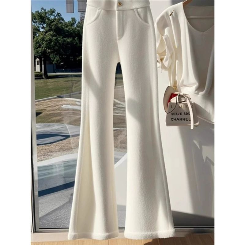3017 Подвеска мягкая и восковая белая с высокой талией, слегка широкие брюки для ног женские зимние новые тонкие, чтобы показать тонкий темперамент