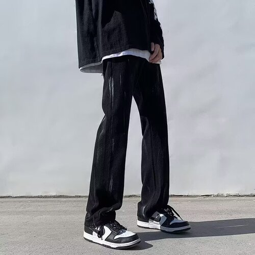 Black micro-pants men's spring American high street jeans teenagers handsome high-end straight pants men's