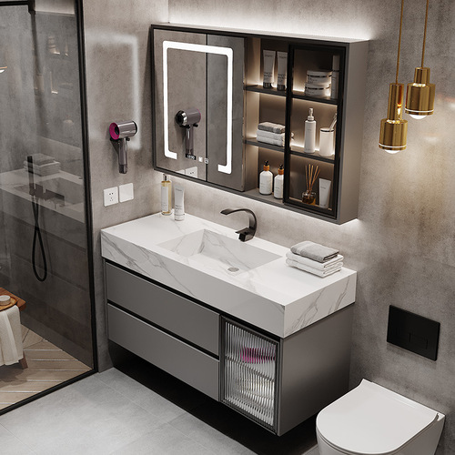 Light luxury slate solid wood bathroom cabinet combination bathroom washbasin cabinet washstand washbasin set washbasin cabinet