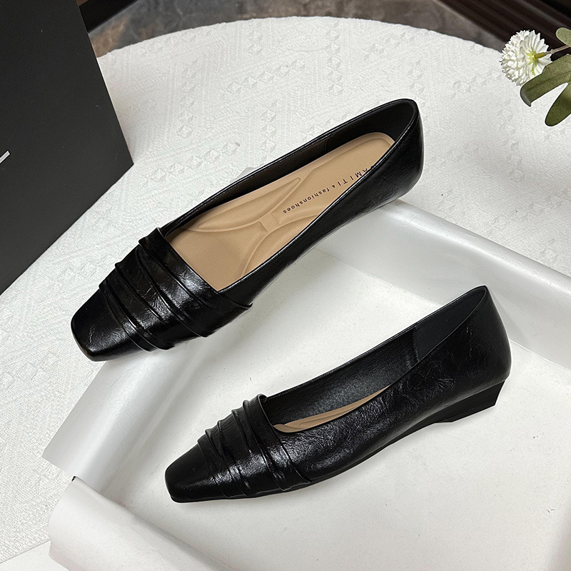 291-7 All-match Shallow Mouth Single-layer Shoes Women's Spring New Small Square Head Flat Bottom Soft Leather Women's Shoes