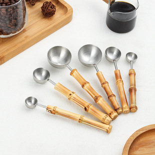 Japanese-style 304 stainless steel coffee measuring spoon bamboo handle measuring spoon creative baking measuring spoon seasoning spoon coffee bean spoon