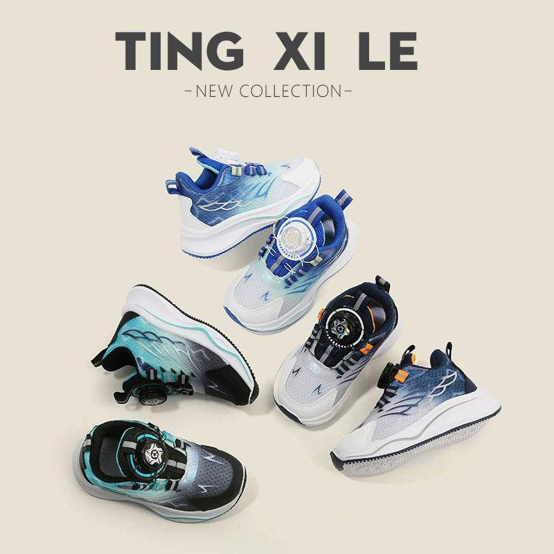 Детская спортивная обувь 2024, весенне-осенняя повседневная обувь для мальчиков, кроссовки для бега с вращающейся кнопкой для девочек, мягкая подошва, детские сетчатые туфли, одинарные