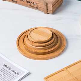 ins风圆形木制托盘底托接水花盆绿植多肉花盆底托竹木花盆底托盘