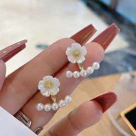 简约小清新珍珠花朵耳环女气质后挂式高级感耳钉网红耳饰