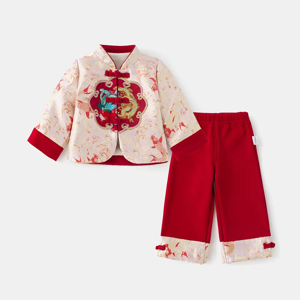 严女童唐装宝宝春装中式两件套汉服春秋套装5130喜庆拜年服汉服