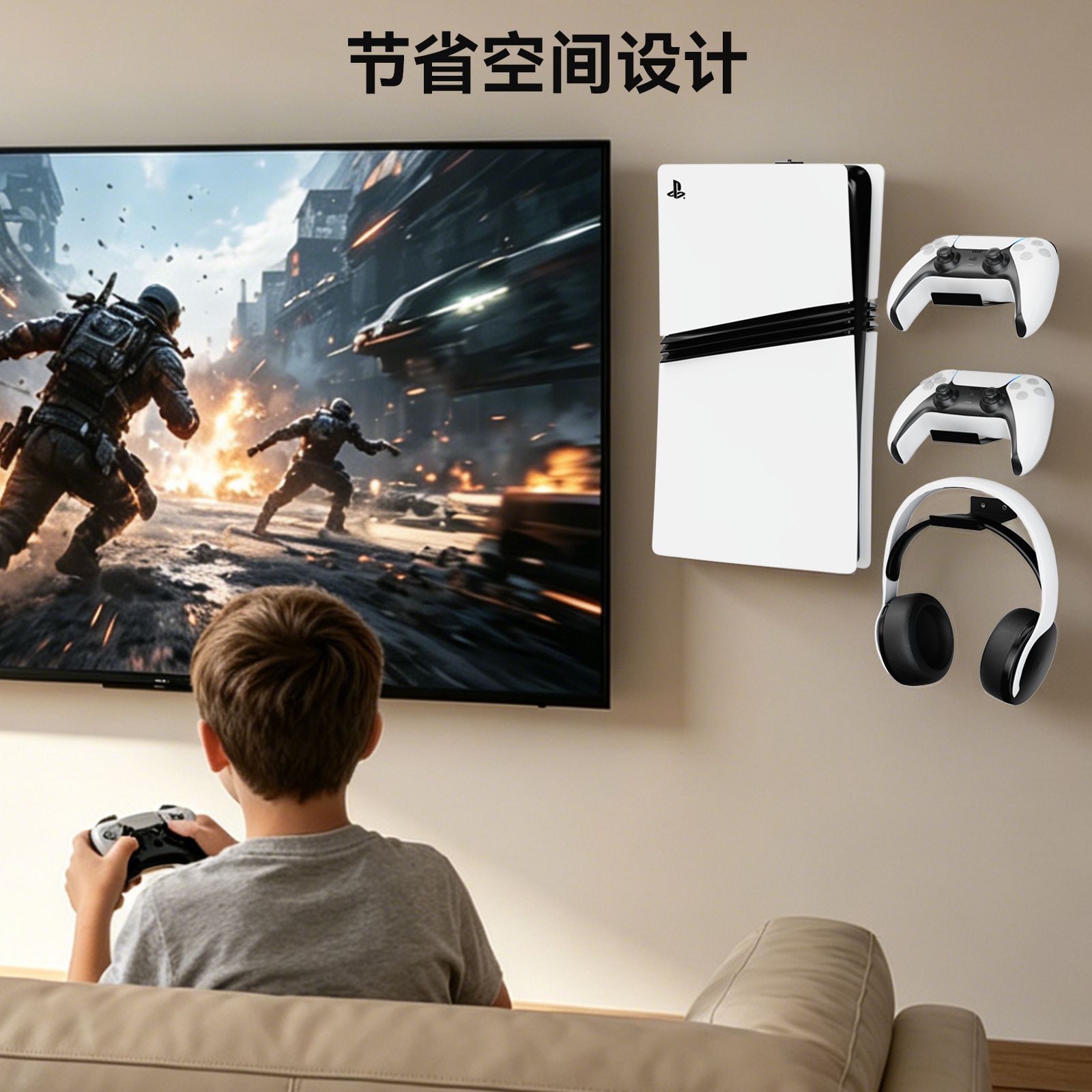 Soporte de Pared para Consola de Juegos PS5 Slim Pro Hierro y EVA Soporte Almacenamiento