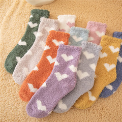 Wholesale Amazon Cross-border Classic Non-shedding Love Coral Fleece Mid-calf Socks Warm Thicken Socks