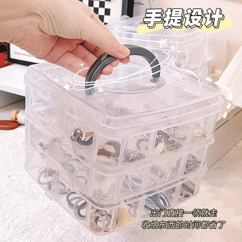 多层可叠加三层手提儿童玩具收纳箱家庭药箱透明有盖塑料整理箱|undefined