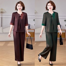 妈妈夏装短袖时尚套装新款洋气中老年女装夏季宽松上衣裤子两件套