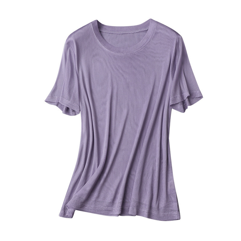 Natural Mulberry Silk Solid Color All-match Short-sleeve Women's Mesh Cool Breathable Silk Lightweight Anti-penetration Slim T-shirt
