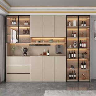 Solid Wood Sideboard Glass Door High Cabinet Integrated Wall Modern Simple Tea Cabinet Living Room Dining Room Wine Cabinet Storage Cabinet