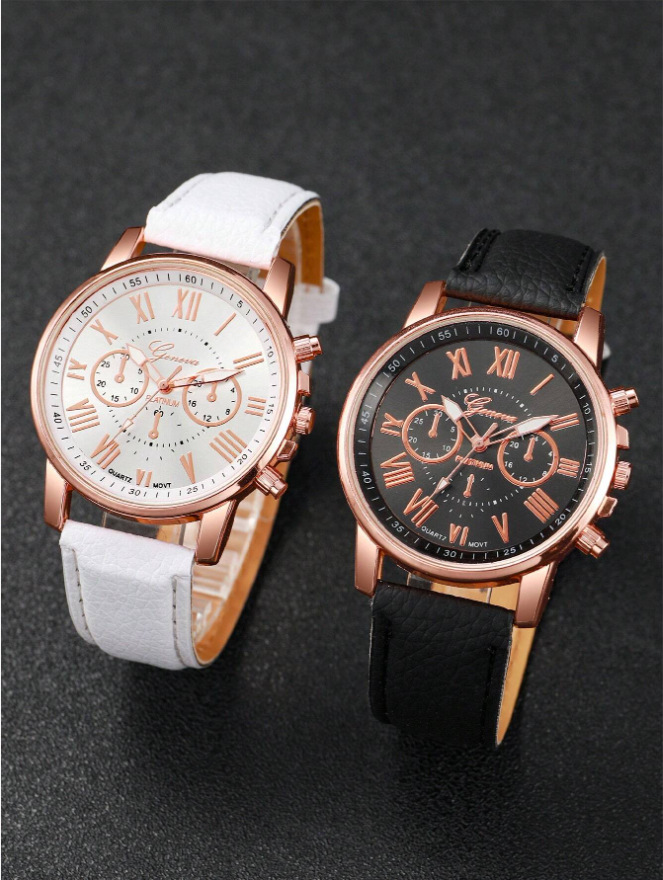 Nuovo orologio con cinturino in pelle PU Orologio al quarzo Three Eyes Geneva Orologio alla moda per coppie Orologio classificato_voghion.com