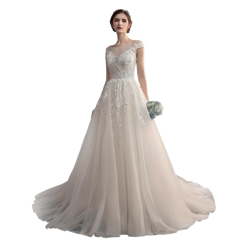 TikTok Starry Sky estilo francés pequeña Luz de cola Vestido DE BODA principal 2024 nuevas mujeres nupciales simples Mori celebridad en línea