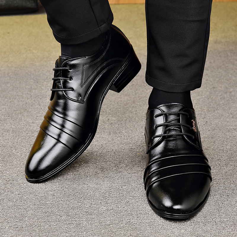 TEMU zapatos de cuero transfronterizos de hombre otoño y invierno de negocios puntuación de bodas de novio y mejorrino zapatos de traje de cordón image 4