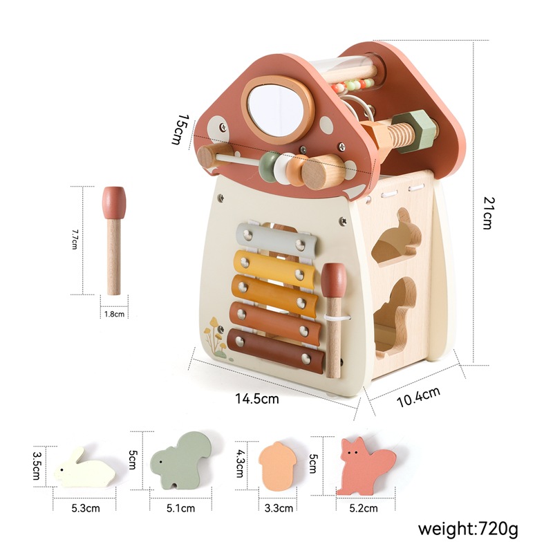 Amazon Children's Early Education Educational Juguete cinco en uno de madera Juego de juguetes para bebés con forma de hongo