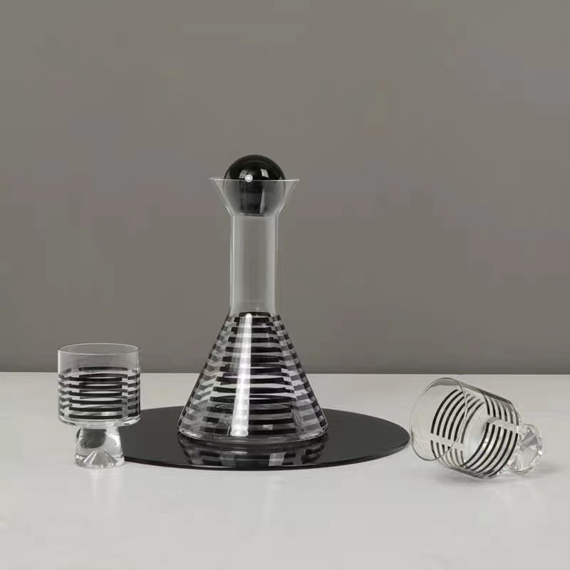 創意簡約現代黑色條紋玻璃冷水壺套裝客廳餐桌樣板間裝飾擺件