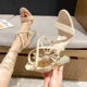 022-3 han edition peep-toe heels fashion sexy lace-up sandals thick with bind party web celebrity sandals women's shoes