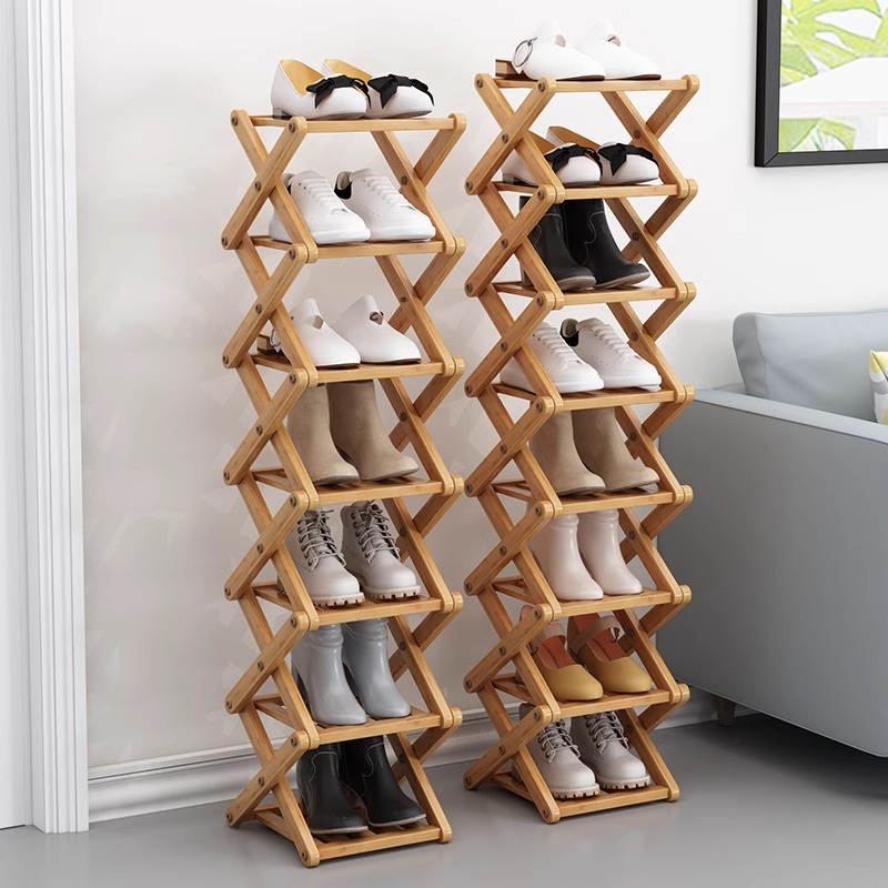 All-Bamboo Folding Shoe Rack, Small Narrow Doorway Storage Rack, Installation-Free Dormitory Small Rental Room Shoe Cabinet Space