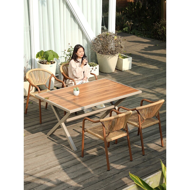 Outdoor Tables and Chairs, Courtyard Garden Leisure Dining Table, Open-Air Villa, Chinese-Style Waterproof and Sun-Proof Rattan Chairs, Outdoor Rattan Tables and Chairs