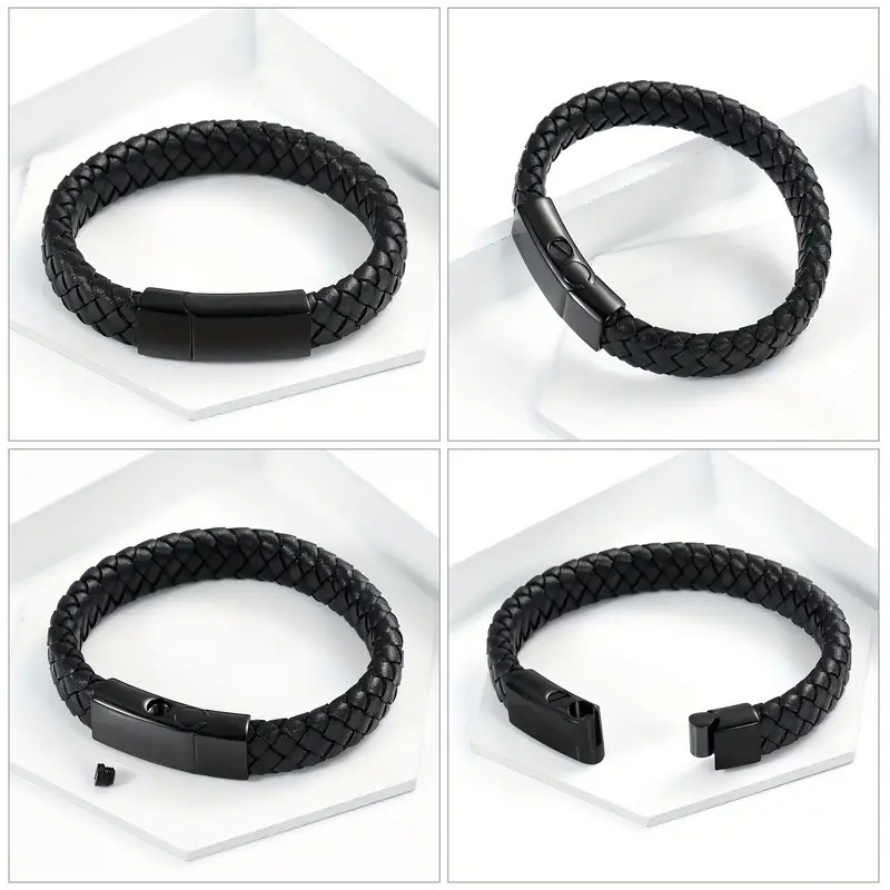 Cross-Border New European And American Men's Ash Retro Woven Leather Rope Magnetic Clasp Memorial Bracelet Bangle_voghion.com