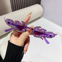 跨境新款无框火焰太阳镜 欧美个性镶钻火焰眼镜舞会派对搞怪墨镜