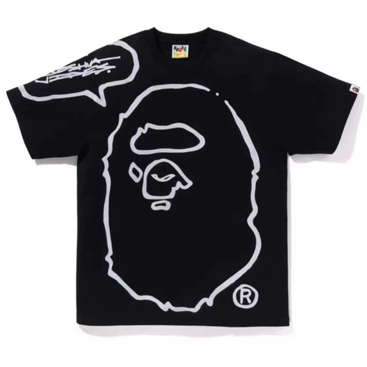 Summer Trendy Brand Bape Pure Cotton Heavyweight Couple Student Foreign Trade Short-Sleeve Ape Head Shark Cross-Border 230g T-Shirt