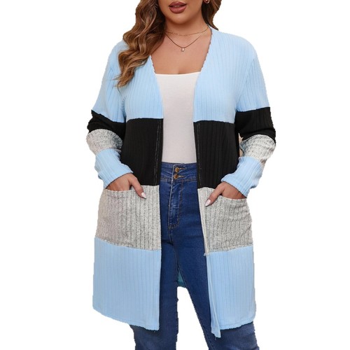 Plus-size women's clothing 2025 autumn top Western-style color-blocking plaid open-front coat