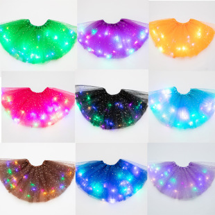 ins Foreign Trade European and American Children's Sequins with Light Luminous tutu Skirt Luminous Half-length Mesh Skirt Led Light tutu Skirt
