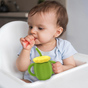 Cross-border Silicone Drinking Cup Baby Food Grade Children's Drop-resistant Drinking Cup with Handle Baby with Lid Straw Water Cup